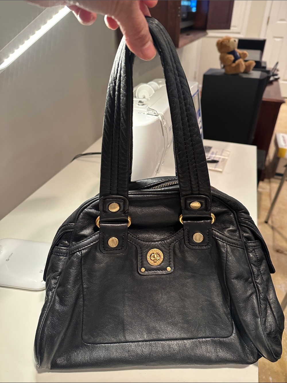 Marc by Marc Jacobs Black Leather Shoulder Bag with Gold Hardware